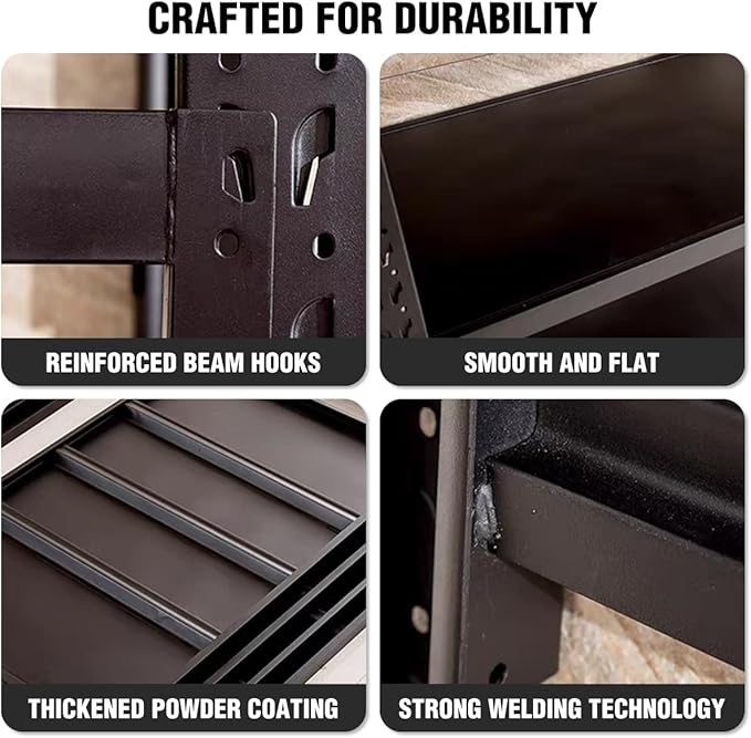 Storage Shelves Heavy Duty, Metal Garage Shelving Units, 4 Tier Storage Rack Shelf, Steel Industrial Shelving, Adjustable Standing Shelf for Basement/Warehouse (Black, W41.34*D19.69*H78.74)