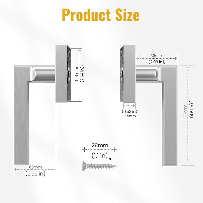 HOSOM Dummy Door Handles, Heavy Duty Decorative Single Side Non-Turning Square Lever Set for Closet, Easy Installation, Pull Only, Satin Nickel, 2 Pack