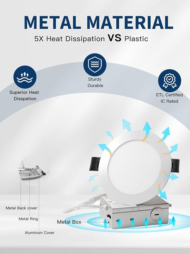 4-inch LED Recessed Lights - Slim Recessed Ceiling Light with Junction Box, 9W 5CCT Selectable Canless Lighting fixture, Dimmable, Easy Install for Bedroom, Kitchen, Living Room, 12 Pack, Black