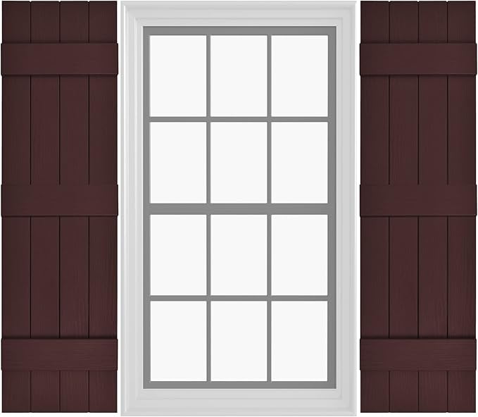 Board & Batten Vinyl Shutters (1 Pair) | 14.5"x75" (4-Board) - Dark Cherry Mocha | Exterior Window Shutters | Includes Mounting Hardware | Simple Installation | Made in USA