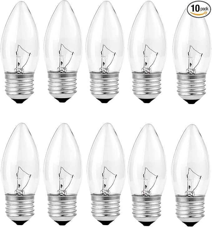 SCOMX 40W Incandescent Torpedo Tip Chandelier, Chandelier Bulbs 40 watt,Clear Dimmable Light Bulbs,Light Bulbs 40 watt, Medium E26 Candelabra Base,Torpedo Transparent Light Bulbs for Chandeliers