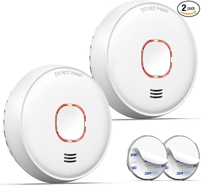 Jemay Smoke Detector, 10 Year Life Fire Alarms Smoke Detectors with Advanced Photoelectric Technology, Battery Operated Smoke Fire Alarm with LED Indicator & Silence Button, 2 Packs