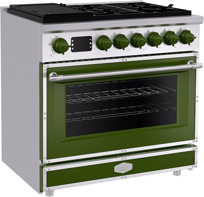 Akicon 36" Freestanding Gas Cooktop Oven Combo, Features 6 Sealed Burners, 5.2 Cu.ft Rapid Convection Oven, Convertible Fuel (NG/LP), Durable Cast Iron Grating (GASGASB1)