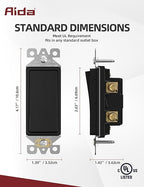 AIDA Matte Black Single Pole Decorator Light Switch, 15Amp, 120/277V, Decorative Paddle Rocker Switch Replacement, Electrical Wall Switch,Residential/Commercial Grade, UL/CUL (10 Pack)