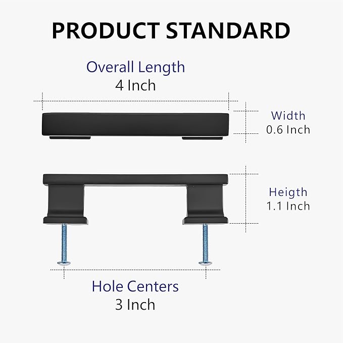 10 Pack 4 Inch Length|3 Inch(76mm) Hole Center Matte Black Kitchen Cabinet Handles, Cabinet Pulls Kitchen Cabinet Hardware, Cupboard Pulls, Drawer Handles