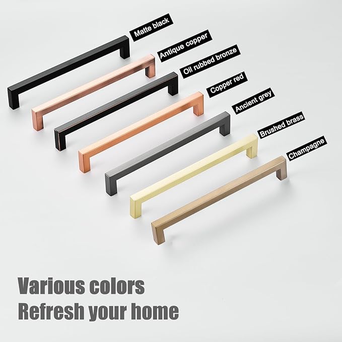 20 Pack 8 Inch Kitchen Cabinet Handles Antique Copper Drawer Pulls Stainless Steel Square Cabinet Pulls Copper Handles for Cabinets and Drawers Modern Cupboard Handles