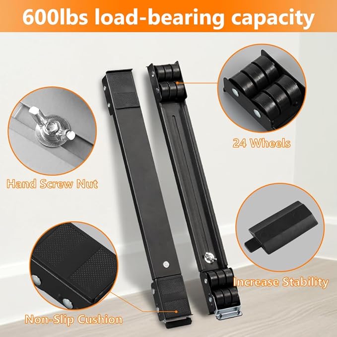 LUCKUP Heavy Duty Appliance Rollers, Extendable Washing Machine Stand Furniture Rollers Mobile Fridge Base Furniture Sliders for Refrigerators Washer and Dryer Support 660 lbs, Black