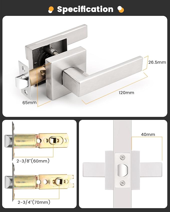 Gobrico Passage Door Locks Square Levers Handles for Hall/Closet in Satin Nickel no Key 1 Pack