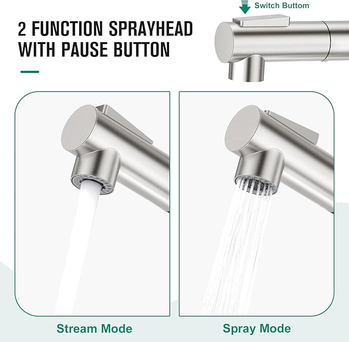 CREA Kitchen Faucet with Pull Down Sprayer - Pre Wet Bar Sink Faucets Single Hole/Handle - Brushed Nichel Stainless Steel Small Faucet for Mini Sink RV Outdoor Utility Laundry Room Faucet