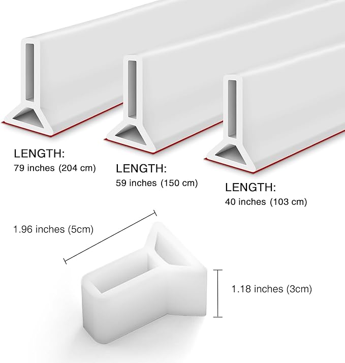 Silicone Wet Room Bathroom Floor Seal Screen Door Seal Strip Shower Dam Prevents Overflow of Water | Waterproof Self-Adhesive and Bendable Waterproof Strip for Wet and Dry Separation (White-40inch)