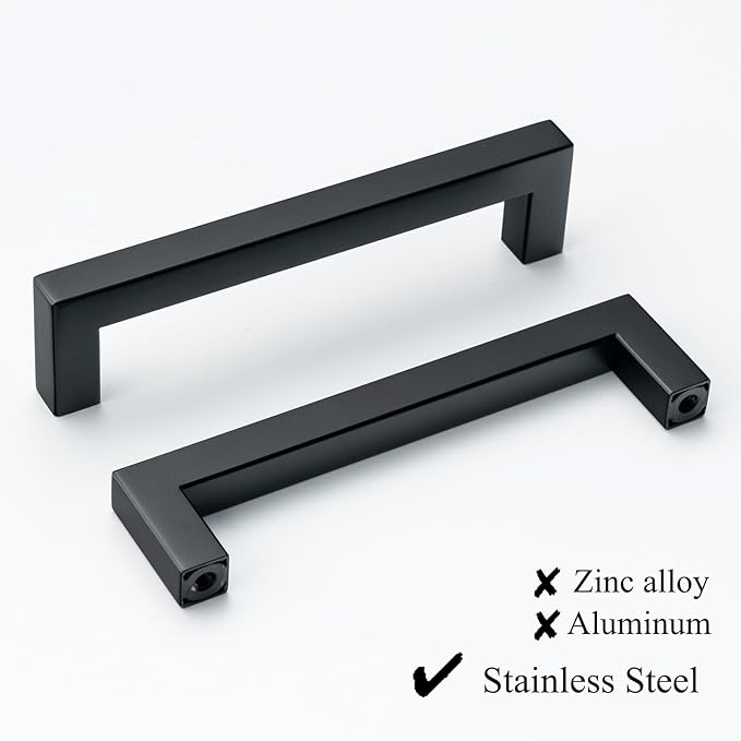 20 Pack 5" Black Cabinet Handles Matte Black Dresser Handles Drawer Pulls Square Cabinet Pulls for Kitchen Modern Stainless Steel Handles for Cabinets and Drawers
