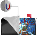 Winter Snowman Mailbox Cover - Christmas Stained Glass Holiday Wrap - Xmas Decorations Happy New Year - Magnetic Standard Size 18 x 21