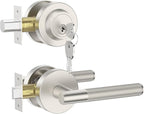 Asidrama Premium Satin Nickel Zinc-Alloy Front Door Lock Set: Double Cylinder Deadbolt, Heavy Duty Security Handleset for Left/Right Exterior Doors, Universal Entry Locks (2 Pack)