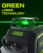 LasGoo LG-3DM Green Beam Laser Level, Self-Leveling 3x360° Cross Line Laser for Construction and Picture Hanging, 5200mAh Built-in Rechargeable Battery, Type-C Cable, Magnetic Rotating Stand Included