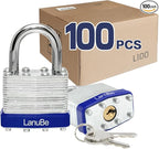 LanuBe Lock Laminated keyed Padlock (1-9/16", 40mm), keyed Alike Locks, Normal Shackle,Marked Blue Plastic Hoop, Pack of 100