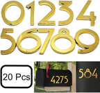 Diggoo 20 Pack Mailbox Numbers 0-9, 2.76 Inch High, Door Address Numbers Stickers for Apartment, House, Room, Office, Cars, Trucks, Gold Plating Process Number Sign