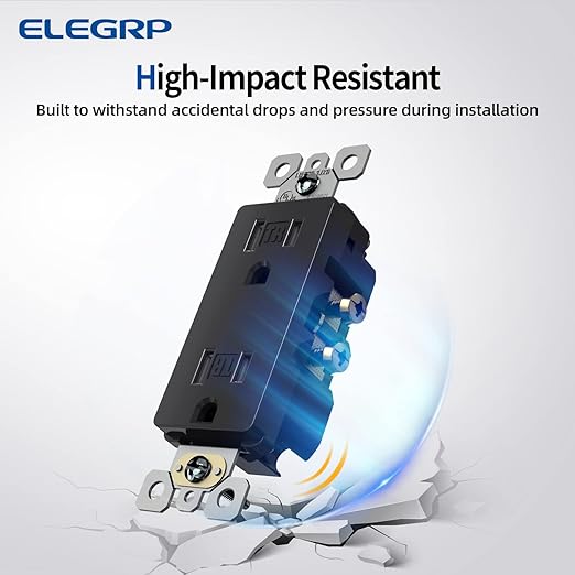 ELEGRP Decorator Wall Receptacle Outlet, Tamper Resistant 15 Amp Standard Electrical Wall Outlet, Residential Grade, Self-grounding, 125V, 2 Pole 3 Wire, 5-15R, UL Listed, Glossy Black, 20 Pack