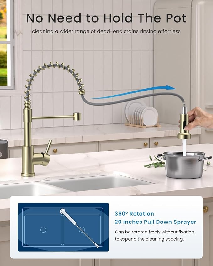 APPASO Gold Kitchen Faucet, Brushed Gold with Pull Down Sprayer and Soap Dispenser, Commercial Kitchen Sink Faucet Stainless Steel