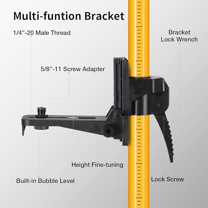12 Ft./3.7M Professional Lasers Level Pole with Tripod, Adjustable Telescoping Pole for Leveling Tools, Multi-functional Fine-tuning Bracket with 1/4” and 5/8” Thread Adapters, Includes Carrying Bag