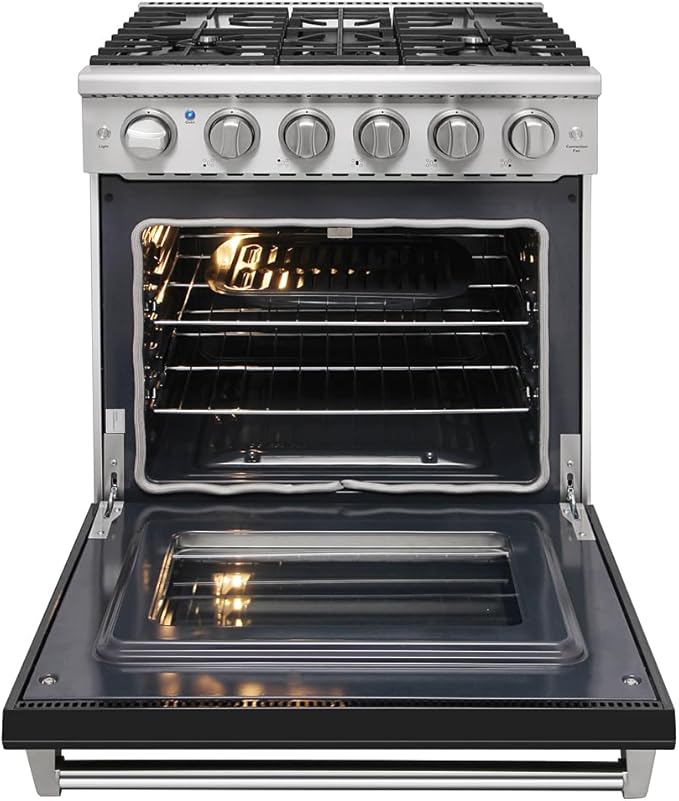 30-Inch Freestanding Pro-Style Gas Range with 5 Burners, 4.55 cu.ft. Oven & 30 inch Under Cabinet Range Hood in Stainless Steel (Black)