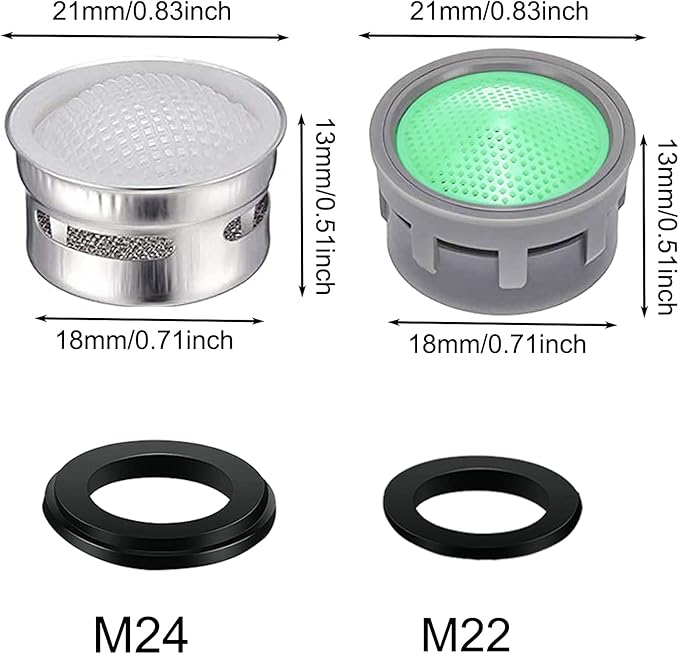 20 Sets of Faucet Aerators with Gaskets 2.2 GPM Plug-in Restrictor Replacement Parts for Bathroom or Kitchen Plug-in Aerators (stainless Steel and Green)