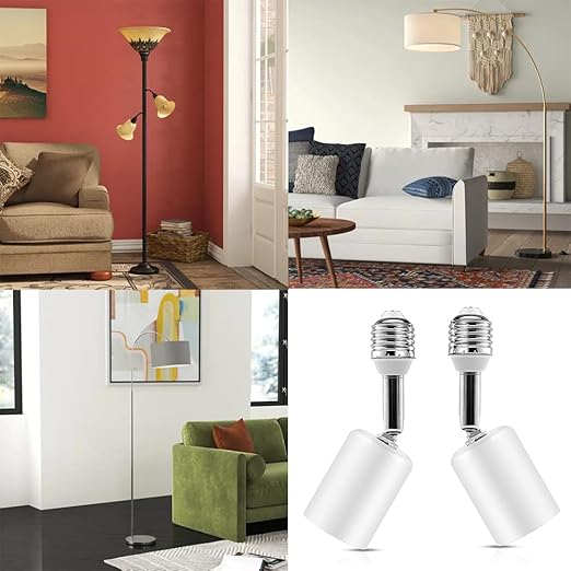 Ceramic & Metal E26 Light Socket Extender,150w-Heat-resistant-Ideal for Light Holder Extension,Electrical Socket Extender，180° Bendable Adapter Screw Base Light Bulb Extension, 2pcs (White)