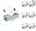 Ensenior 6 Pack 3 Inch LED Recessed Light, Dimmable, 2700K-5000K 5CCT, 500LM High Brightness, 6W 120V, Damp Rated, Ultra-Thin Canless Wafer Light - ETL & FCC & IC
