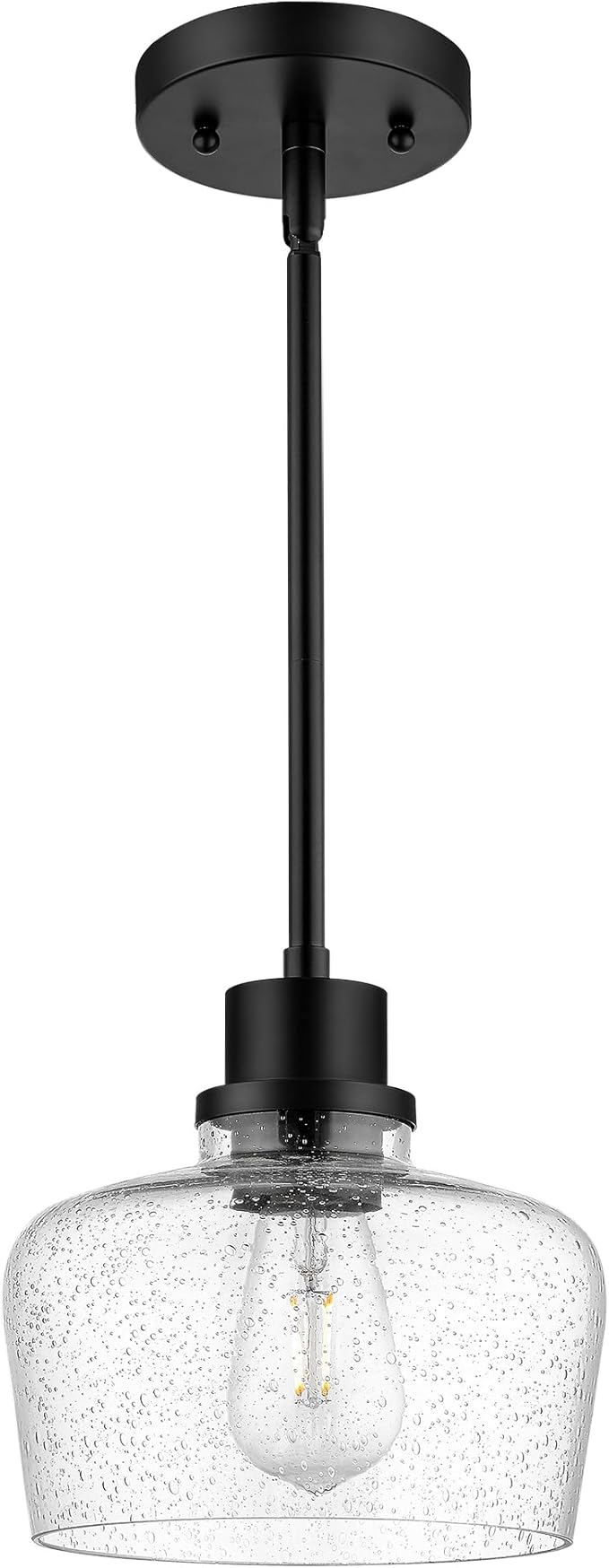 Emak Modern Farmhouse Pendant Lights Kitchen Island, Black Pendant Light Fixtures with Seeded Glass Shade, 8 Inch Hanging Lights for Kitchen Island, Bathroom, Bedroom, PL122-BK