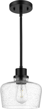 Emak Modern Farmhouse Pendant Lights Kitchen Island, Black Pendant Light Fixtures with Seeded Glass Shade, 8 Inch Hanging Lights for Kitchen Island, Bathroom, Bedroom, PL122-BK