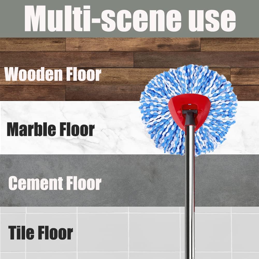 Spin Mop Replace Head, Base, Handle Compatible with O Cedar EasyWring RinseClean Microfiber Spin Mop, 4 Microfiber Mop Refills, 1 Triangle Mop Base and 58in Mop Handle (Blue (2-Tank System))