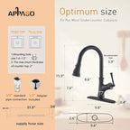 APPASO Black Kitchen Faucet with Pull Down Sprayer Head - Single Handle High Arc Single Hole Pull Out Kitchen Sink Faucets with Deck Plate, Matte Black