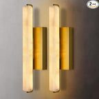 Alabaster Wall Sconces Set of Two, 15in Brass Alabaster Sconce, Modern Spanish Natural Marble Sconces Lights, Rectangle Gold Sconces for Bathroom Vanity Bedroom Living Room Staircases Hallway