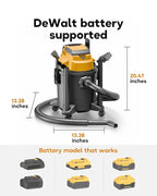 DeForce Cordless Shop Wet Dry Vacuums for DeWalt 20V Max Battery, 5.2-Gallon Portable Shop Vac, 17000Pa with Hose Nozzles HEPA Filters Wheels for Home Projects & Renovations, Mustard(No Battery)