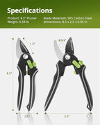 Pruning Shears for Gardening - 8.5" SK5 Garden Shears Cuts 10000+ Times Staying Sharp - Garden Scissors with One-handed Unlocking & Adjustable Handle- Garden Clippers Gardening Tools for Men Women