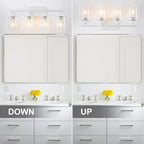 4 Light White Bathroom Light Fixtures Vanity Light Over Mirror Modern Wall Lighting Sconces Rustic Industrial Wall Lamp for Bathroom, Bedroom, Living Room E26 Socket with Glass Shade