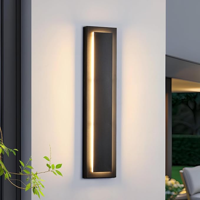 tewei 23.6 Inch Modern Outdoor Wall Sconce, Long Black LED Exterior Lighting Fixtures, Modern Large Outdoor Front Porch Lights Outside Wall Mount Lights for House, Warm White 3000K, 1 Pack