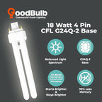 GoodBulb 18 Watt CFL Light Bulbs 4 Pin G24Q-2 Base 4100K Cool White 18W High Output 1200 Lumens Double Tube Compact Fluorescent Light Bulbs Plug-in 10 Pack