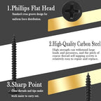 #6 x 1-1/2" Fine Thread Drywall Screw with Phillips Bugle Head, Black Phosphate Coated, Sharp Point, High Strength Quick Self Self Tapping Screw for Drywall Sheetrock, Wood and More, 80Pcs