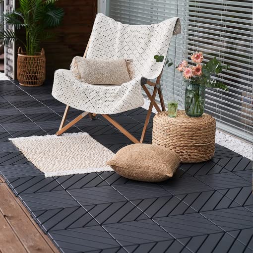 9 sq. ft Plastic Interlocking Deck Tiles, 9 Pack Patio Deck Tiles, 12"x12" Waterproof Outdoor Flooring All Weather Use, Patio Floor Decking for Porch Poolside Balcony Backyard, Grey