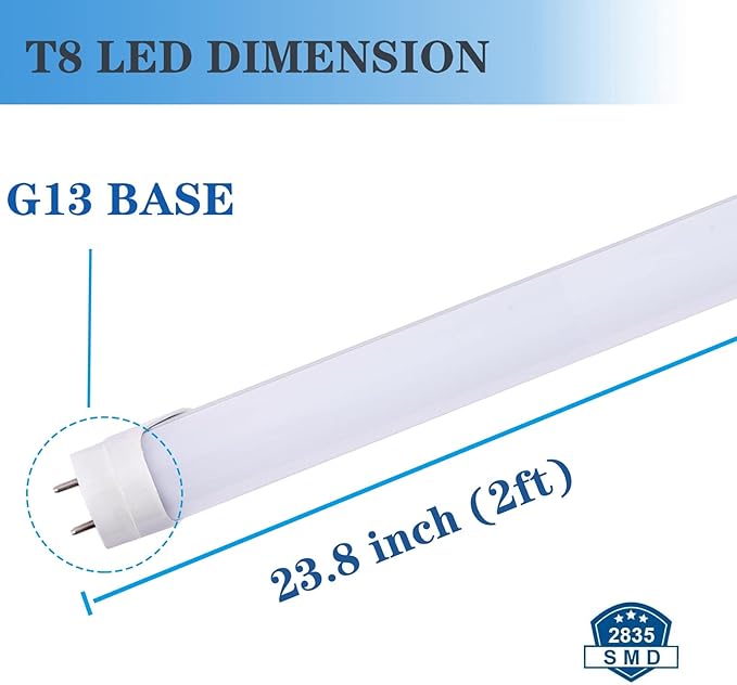 6pcs 2FT 10W T8 Tube Light White Daylight 6000k T8 LED Bulbs Household Lights Ballast Bypass G13 Base 2 Foot Milky Cover Fluorescent Tube lamp Replacement AC100-277V(2ft 10w, 6 Pack)