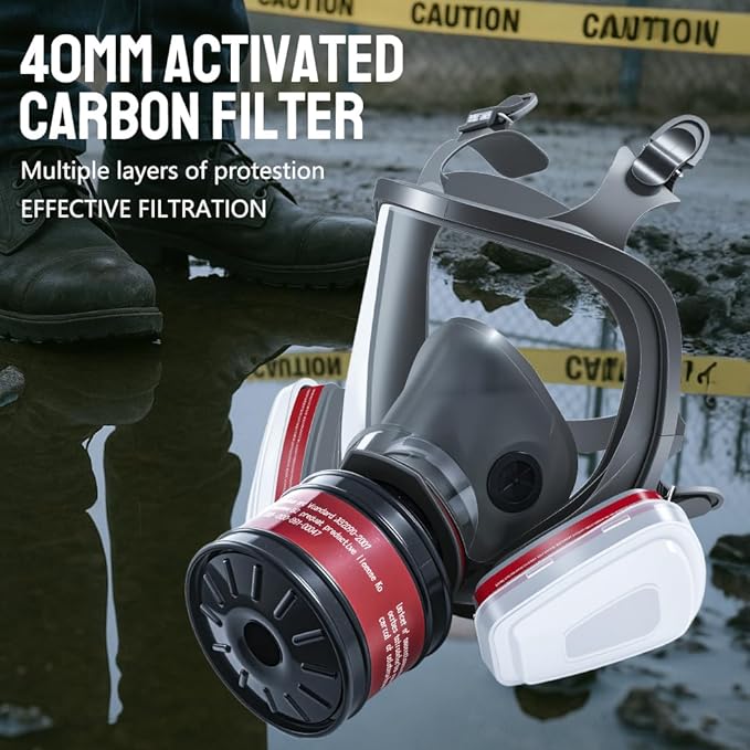 Gas Mask, Gas Masks Survival Nuclear and Chemical with 40mm & 6001 Activated Carbon Filter, Full Face Respirator Mask for Gases, Vapors, Dust, Chemical（2 pcs）