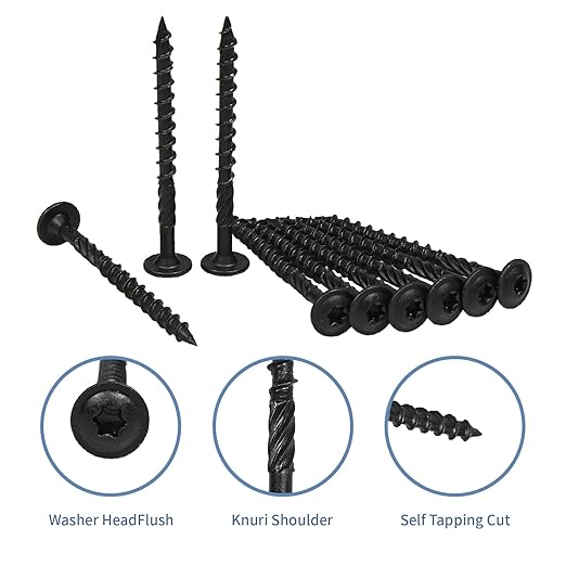 Lag Screws 3 Inch, 50PCS Heavy Duty Construction Screw, Structural Wood Screw #14 x 3, Rust Resistant, Washer Head, Black Coated Exterior Wood/Lag Screws Hex Socket Included