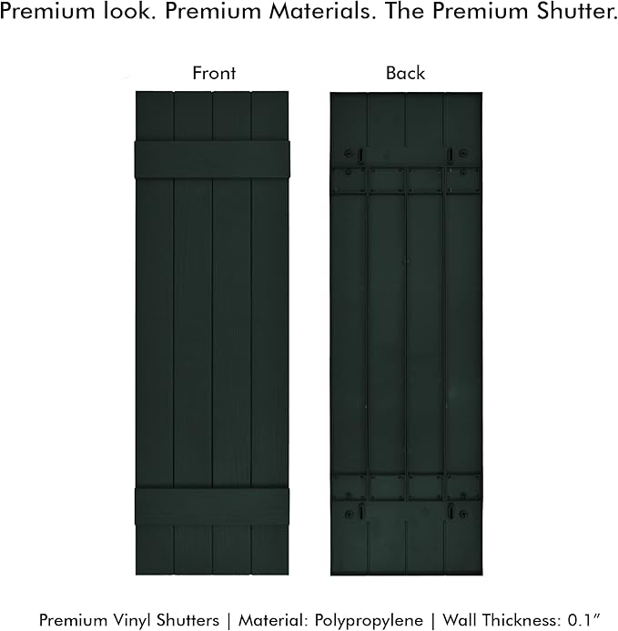 Board & Batten Vinyl Shutters (1 Pair) | 14.5"x47" (4-Board) - Heathered Spruce | Exterior Window Shutters | Includes Mounting Hardware | Simple Installation | Made in USA