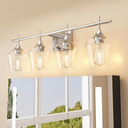 Vanity Bathroom Light, 4-Light Bathroom Light Fixtures Over Mirror, Silver Vanity Lights for Bathroom with Clear Glass, Modern Wall Lamp for Cabinet Hallway, Bedroom