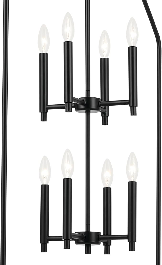Kichler Madden 43" 8 XL Light Foyer Pendant in Black, Soft Modern Fixture, for Foyer, Over Large or Dining Room Table, (43" x 24.25"), 52724BK
