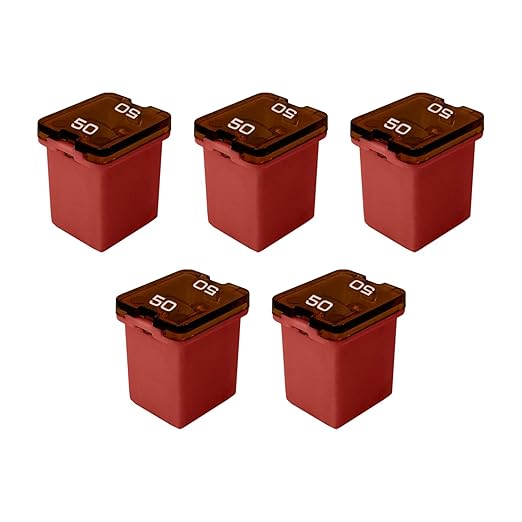 50 Amp J-Case Low Profile (Mini) Fuse 16mm for Pickup Trucks, Cars and SUVs (50A, 5 Pack)
