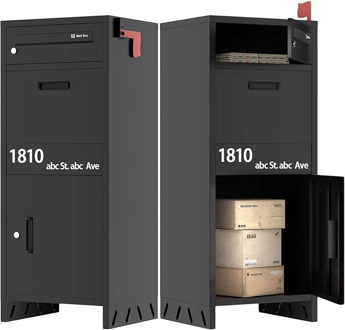 Package Delivery Boxes for Outside, Parcel Drop Boxes with Lock, Custom Address Stickers Package Drop Boxes for Outside is Weatherproof,Package Delivery Box for Porch,Need to Install (14.5*17.5*43 in)