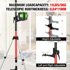 MOETER 12Ft/3.7M Telescoping Laser Level Pole, Adjustable Laser Pole with Universal Mounting Bracket 1/4”-20 & 5/8”-11 Adapters, Laser Level Stand for Rotary & Line Lasers (Without Tripod)
