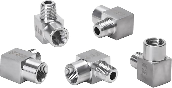 90 Degree Street Elbow - 1/8" NPT Male to 1/8" NPT Female Stainless Steel 304 Heavy Duty Forged Square Barstock Street Elbow Adapter Pipe Fitting (pack of 5)