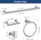 TQKAG Brushed Nickel 5 Piece Bathroom Hardware Accessories Set 23.6" SUS304 Stainless Steel Bathroom Towel Bar Holder Sets Double Post Pivoting Toilet Paper Holder Set Wall Mounted